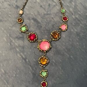 Victorian-Inspired Red and Pink Y-Shaped Necklace